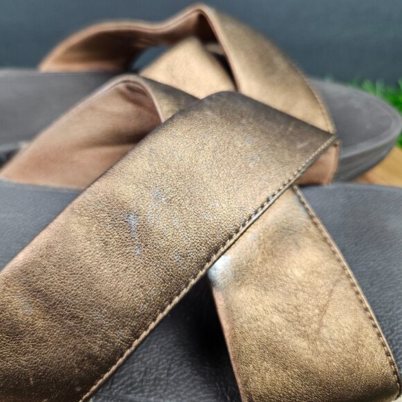 FitFlop Lulu Sandals Women's 9 Bronze Leather Comfort Cross Strap Slide Wedge - Picture 2 of 14